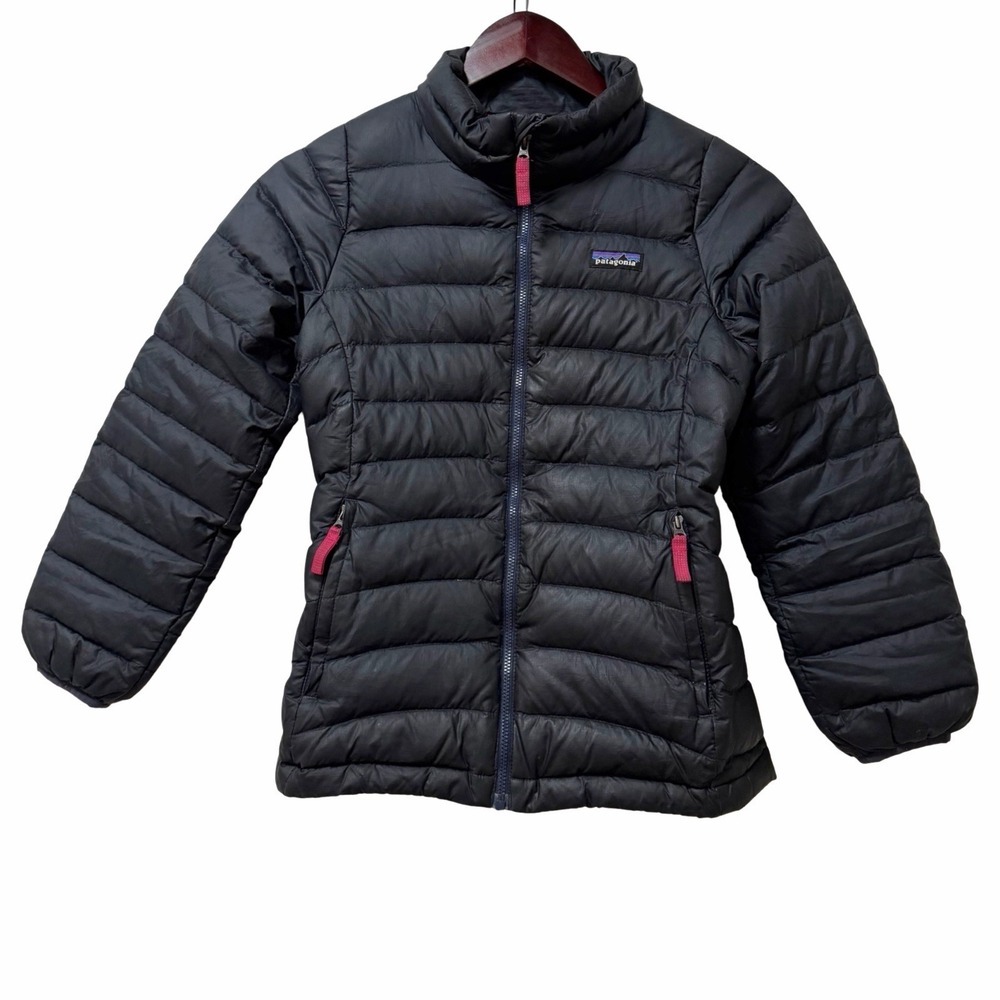 Patagonia Kids Down Sweater Full Zip Puffer Jacket Size M/10 Navy Outdoors